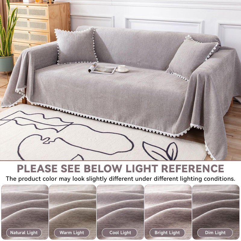 VC Life VClife Oversize Couch Cover Washable Sofa Cover for Dog Cat, Soft Chenille Couch Cover for 3-4 Cushion Couch Sofa Pet Friendly Slip Cover Furniture Protector for Home Living Room, Gray, 71"X150" - Image 3